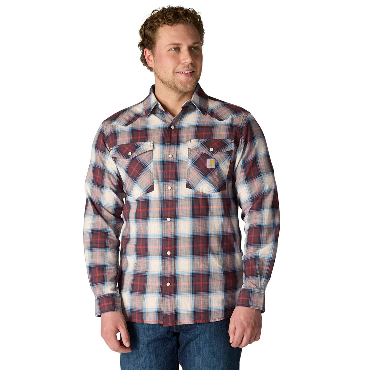 Carhartt Men's Montana Relaxed Fit Lightweight Snap-Front Long Sleeve Plaid Shirt Work Shirts Carhartt Dark Sepia 2XL Reg