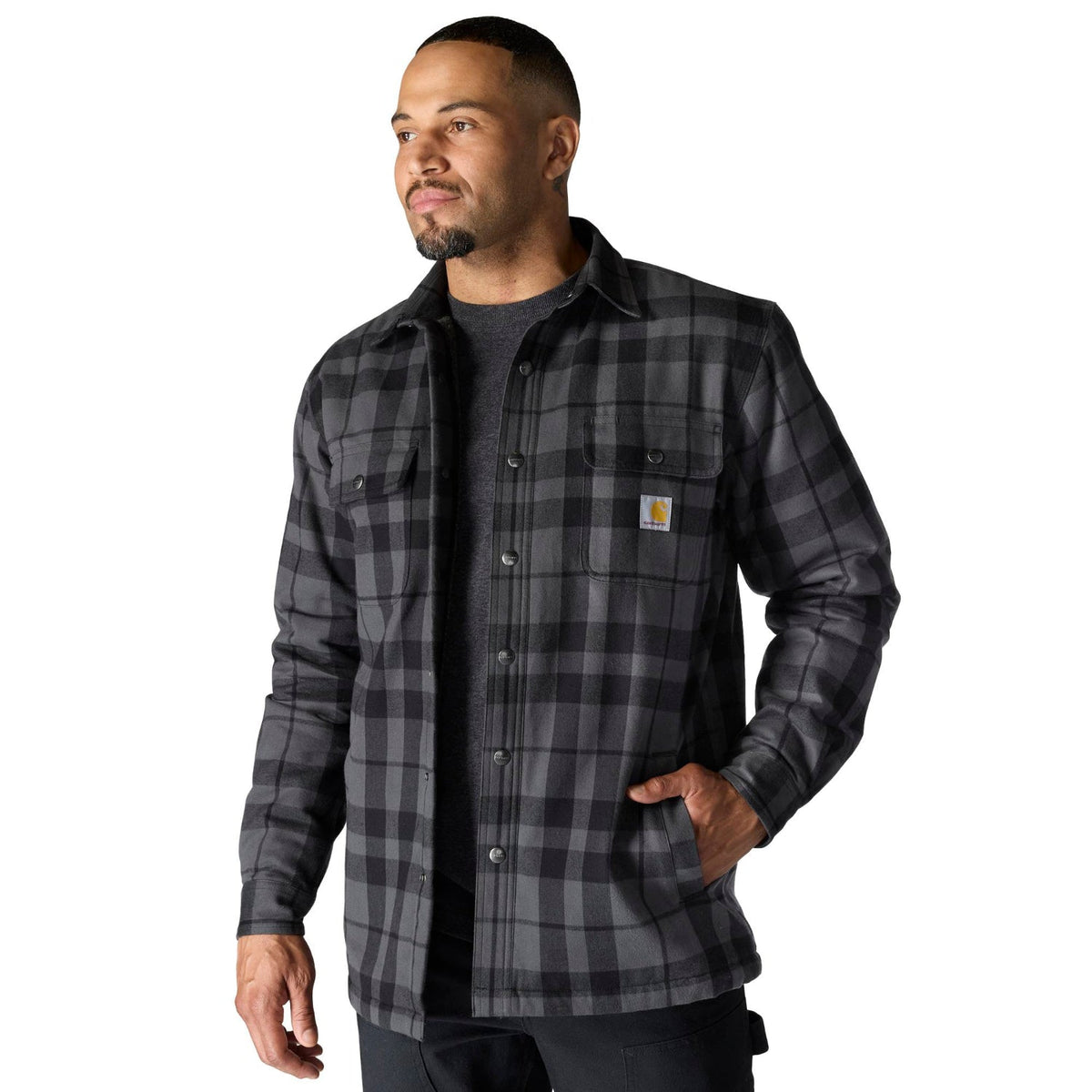 Carhartt Men's Relaxed Fit Sherpa-Lined Long Sleeve Flannel Shirt Jac Long Sleeve T-Shirts Carhartt