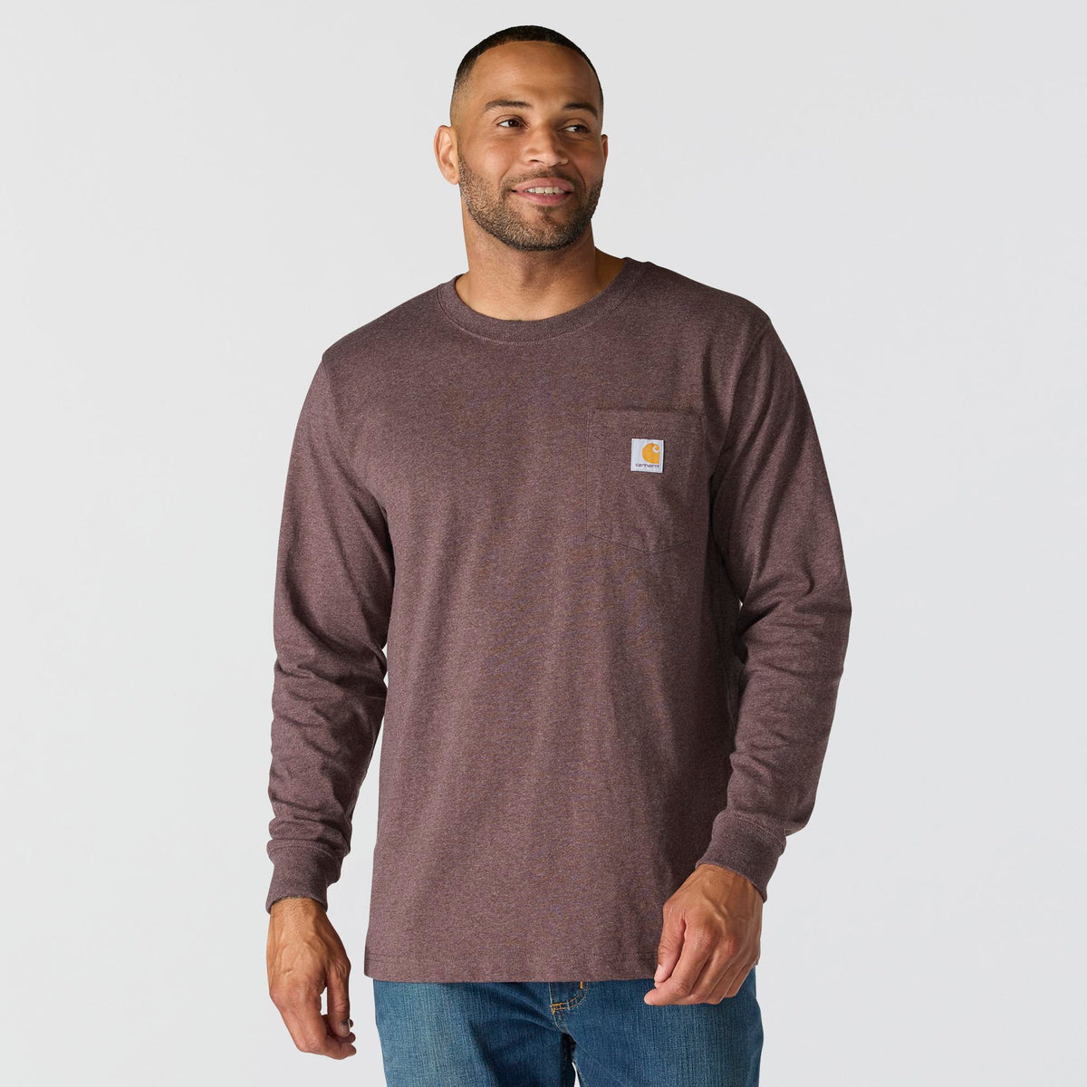 Carhartt Men's Relaxed Fit Heavyweight Pocket Long Sleeve Graphic T-Shirt Long Sleeve T-Shirts Carhartt Dark Sepia Heather 2XL Reg
