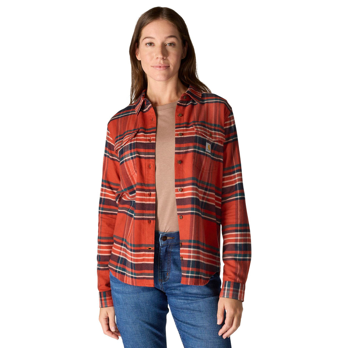Carhartt Women's TENCEL™ Relaxed Fit Plaid Long Sleeve Work Shirt Work Shirts Carhartt Spice Red 2XL Reg