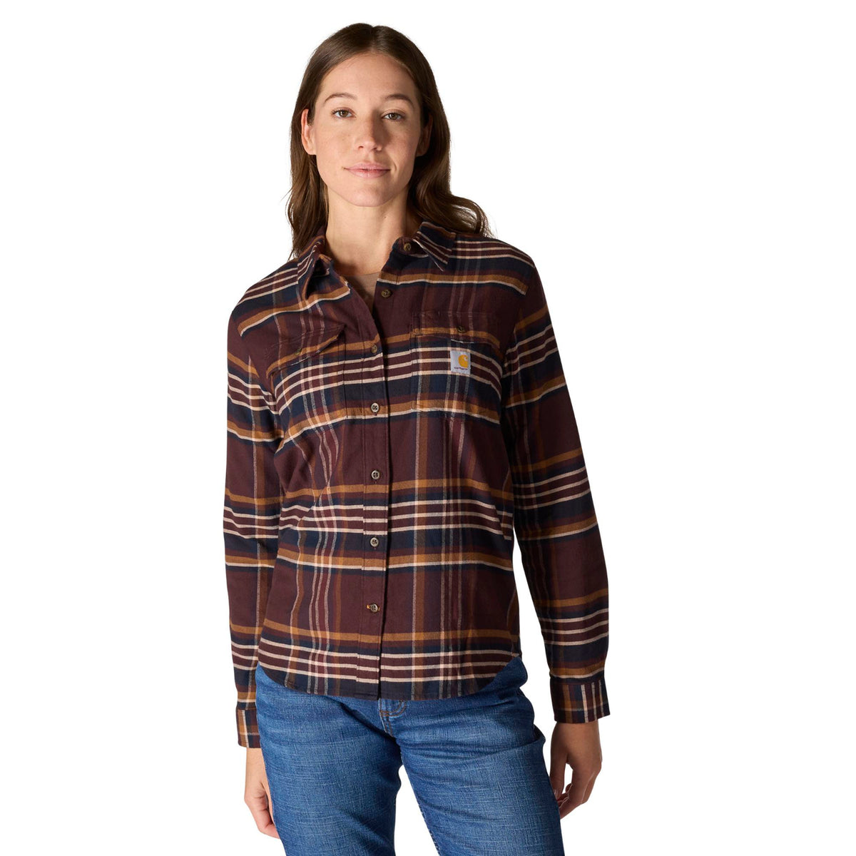 Carhartt Women's TENCEL™ Relaxed Fit Plaid Long Sleeve Work Shirt Work Shirts Carhartt Blackberry 2XL Reg