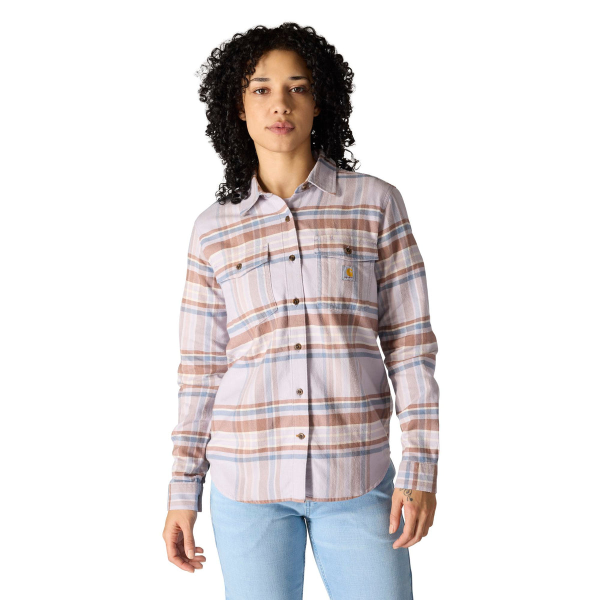 Carhartt Women's TENCEL™ Relaxed Fit Plaid Long Sleeve Work Shirt Work Shirts Carhartt Mica 2XL Reg