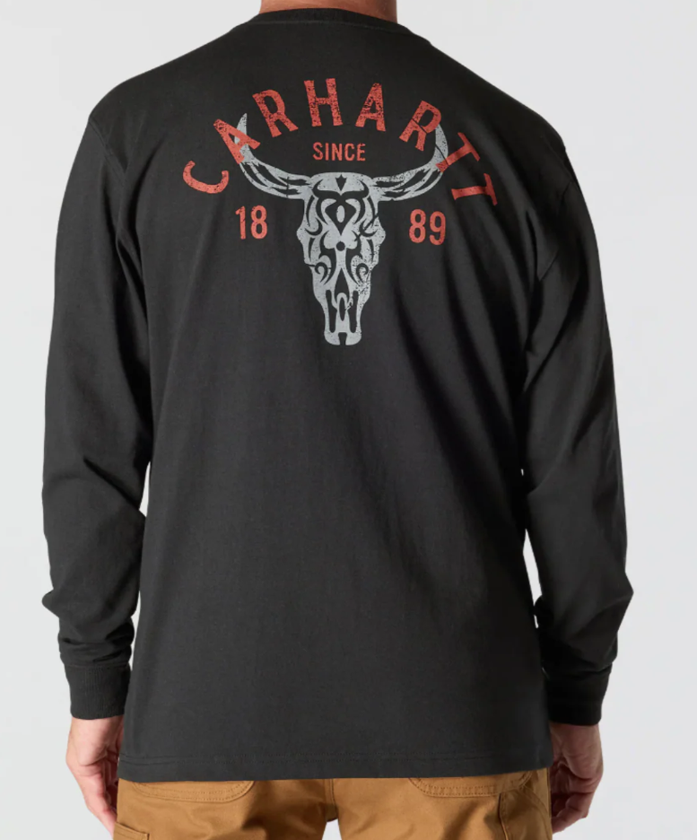 Carhartt Men's Heavyweight Pocket Longhorn Graphic Long Sleeve T-Shirt Long Sleeve T-Shirts Carhartt Black 2XL Reg