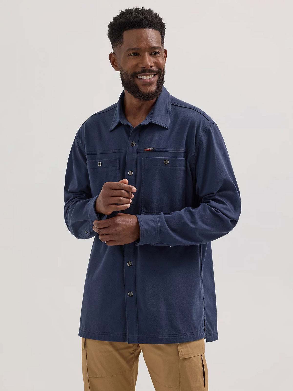 Wrangler ATG Men's Knit Button-Down Long Sleeve Work Shirt Work Shirts Wrangler Blue Nights 2XL Reg