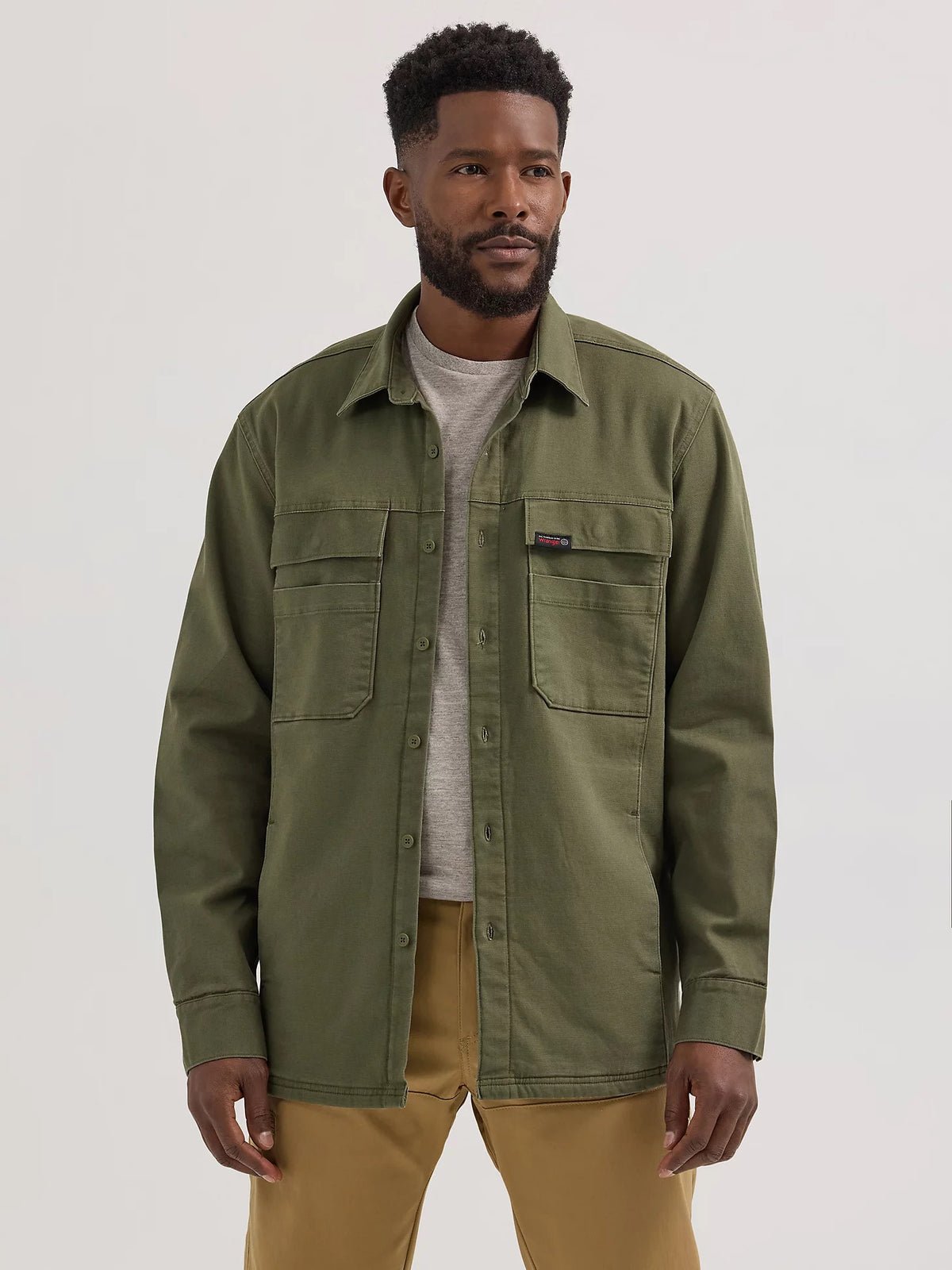 Wrangler Men's ATG Sierra 4-Chest Pocket Long Sleeve Shirt Jacket Jackets & Coats Wrangler Dusty Olive 2XL Reg