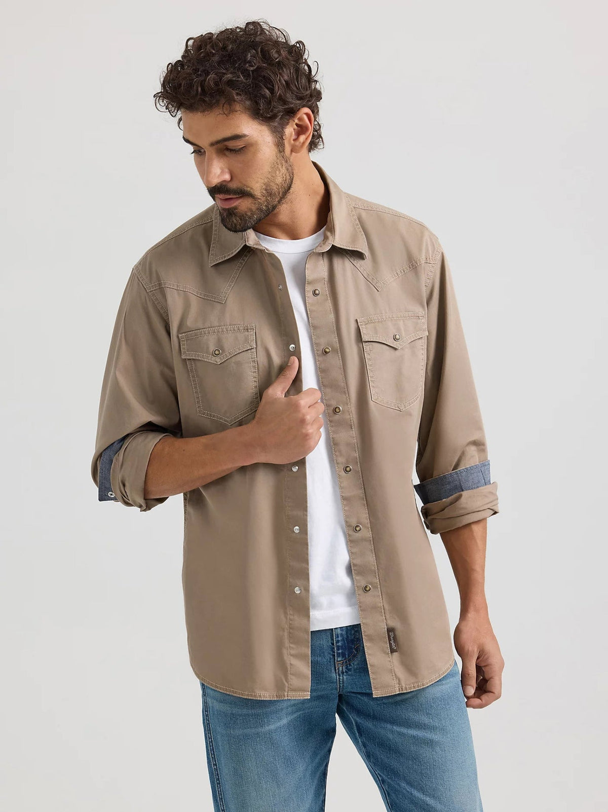 Wrangler Men's Retro® Premium Snap-Up Long Sleeve Work Shirt Work Shirts Wrangler Taupe 2XL Reg