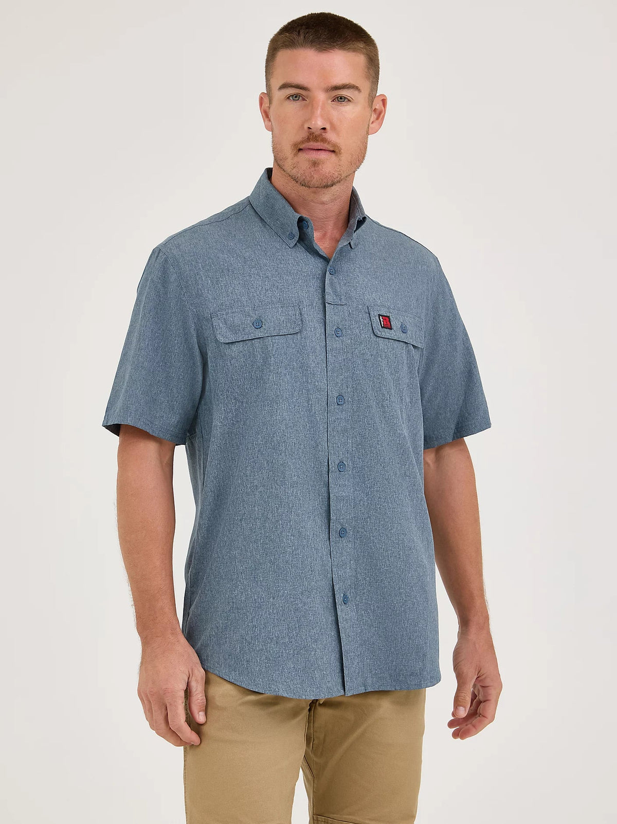 Wrangler RIGGS Men's Lightweight Vented Button-Down Short Sleeve Work Shirt Work Shirts Wrangler RIGGS Blue Nights Heather 2XL Reg