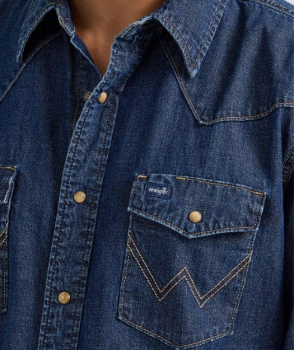 Wrangler Men's Denim Snap-Front Long Sleeve Work Shirt Work Shirts Wrangler