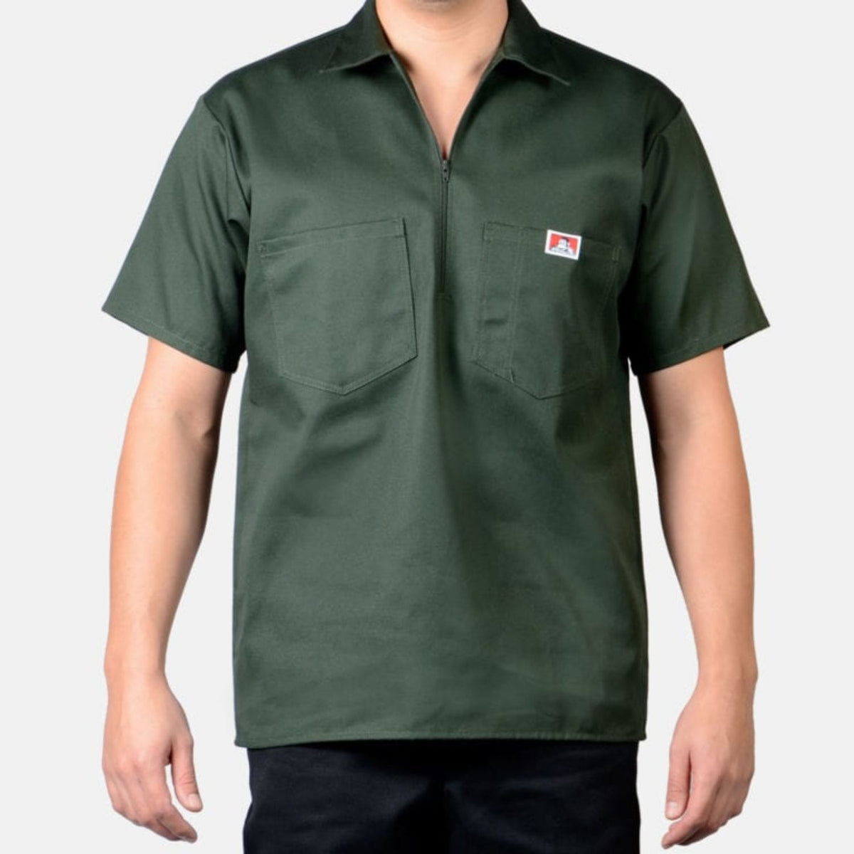 Ben Davis Men's 1/2 Zip Double Chest Pocket Short Sleeve Work Shirt Work Shirts Ben Davis Olive 2XL Reg