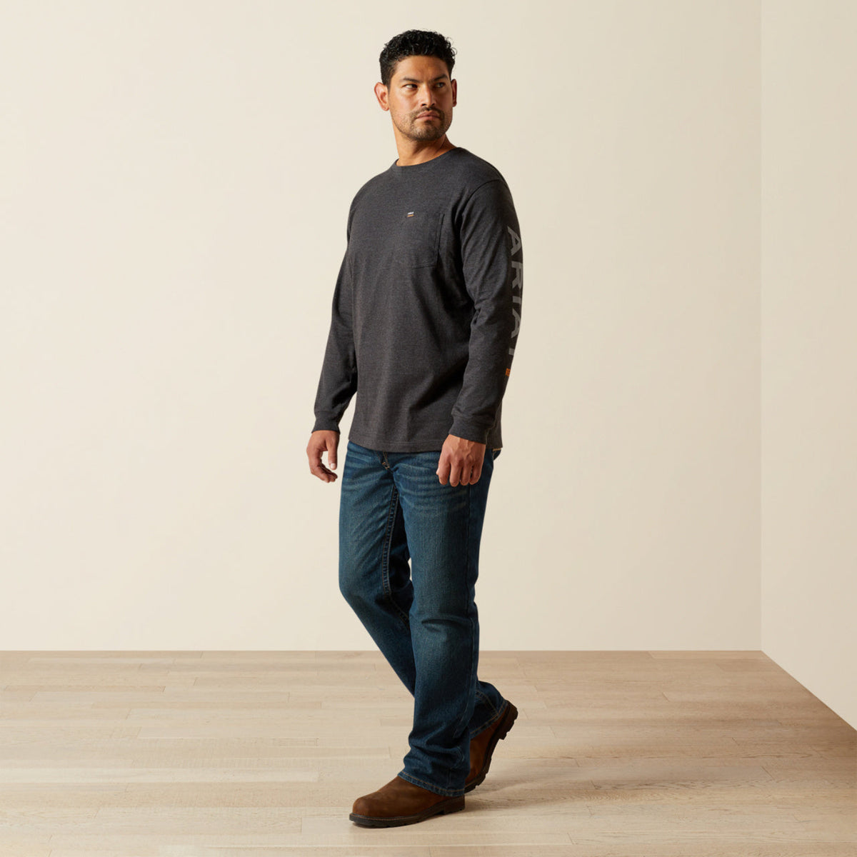 Ariat Men's Rebar Cotton Strong Chest Pocket Long Sleeve Logo T-Shirt Long Sleeve T-Shirts Ariat