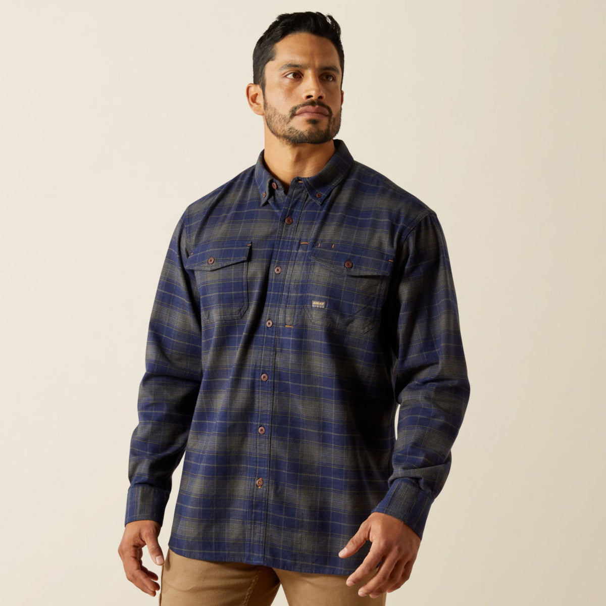 Ariat Men's Rebar™ Flannel DuraStretch Long Sleeve Work Shirt Work Shirts Ariat Navy 2XL Reg