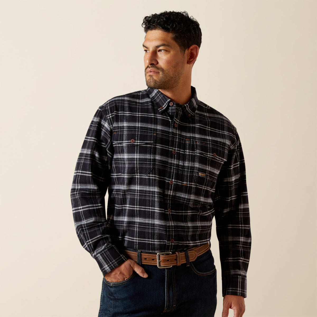 Ariat Men's Rebar™ Flannel DuraStretch™ Long Sleeve Work Shirt Work Shirts Ariat Black 2XL Reg