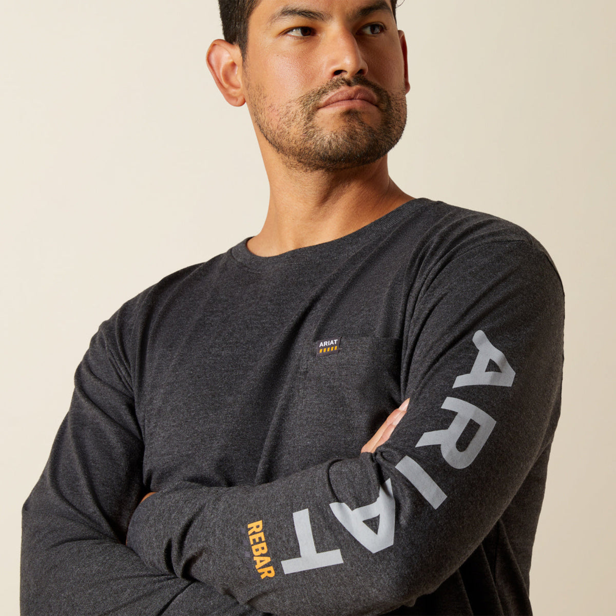 Ariat Men's Rebar Cotton Strong Chest Pocket Long Sleeve Logo T-Shirt Long Sleeve T-Shirts Ariat