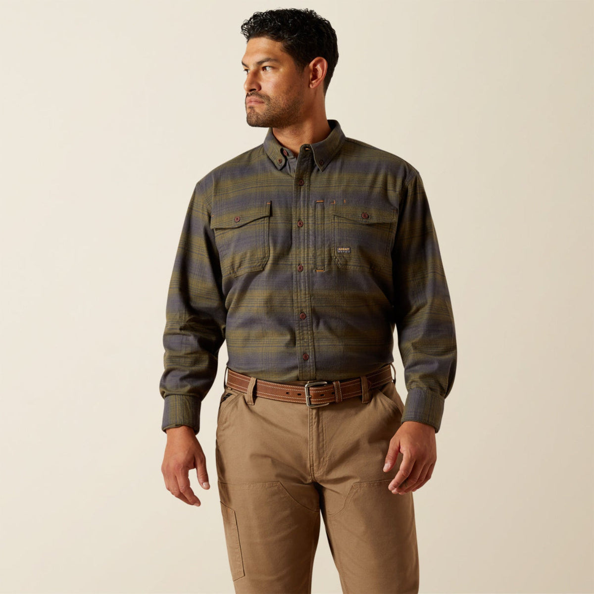 Ariat Men's Rebar™ Flannel DuraStretch Long Sleeve Work Shirt Work Shirts Ariat Burnt Olive 2XL Reg