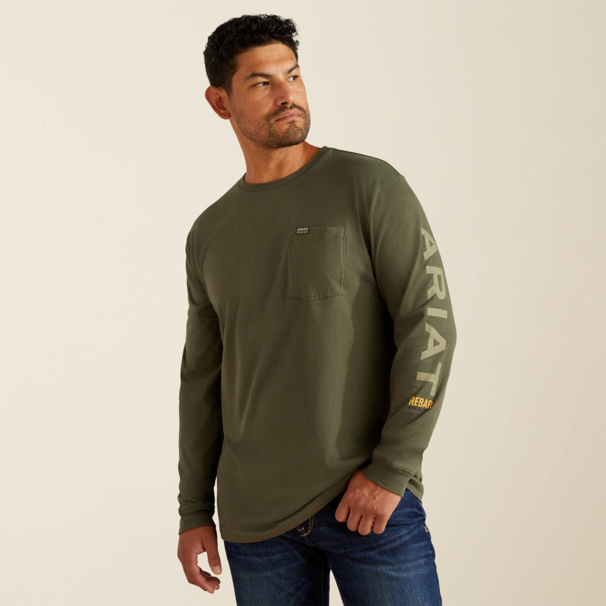 Ariat Men's Rebar Cotton Strong Graphic Long Sleeve T-Shirt Long Sleeve T-Shirts Ariat Grape Leaf/Dried Herb 2XL Reg