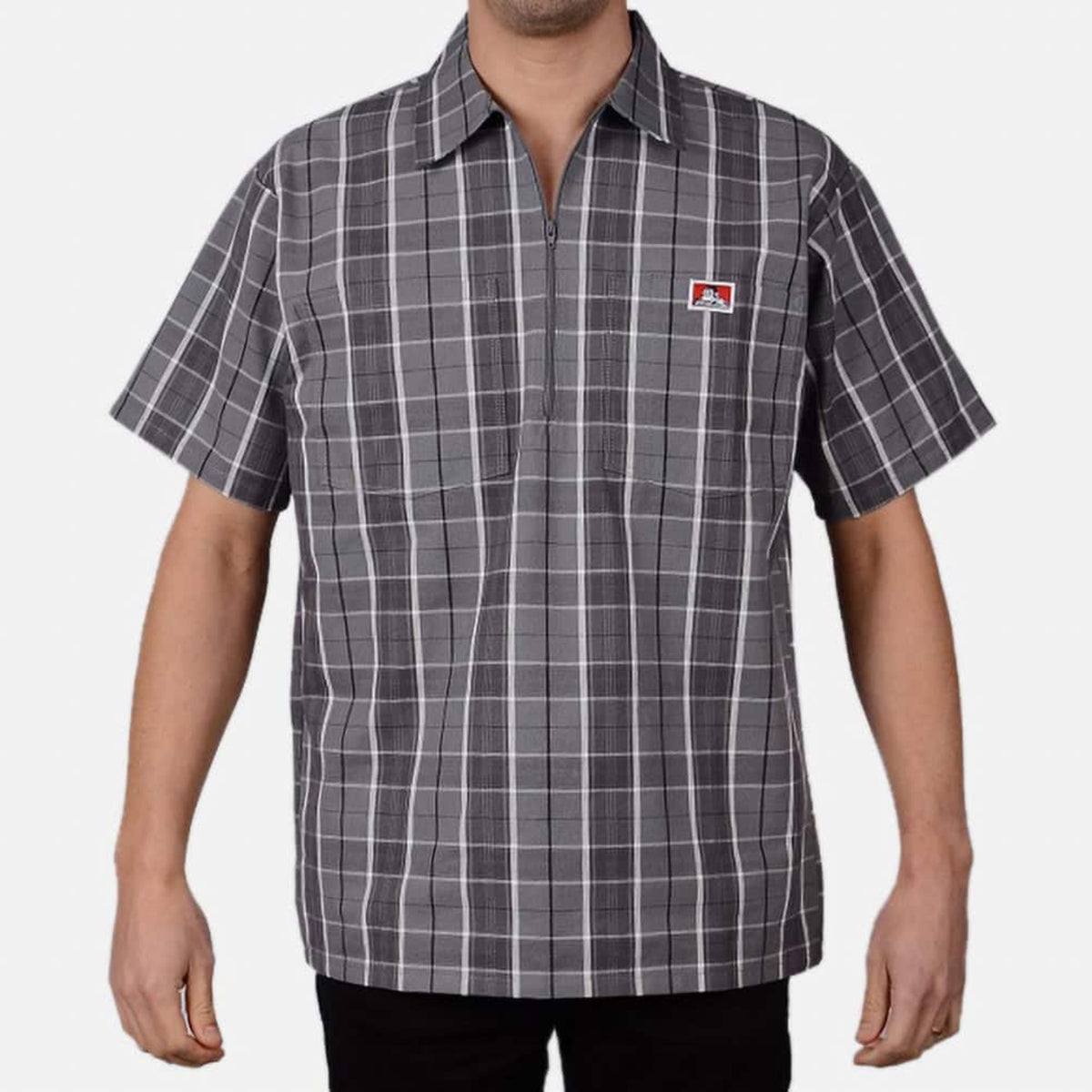 Ben Davis Men's Short Sleeve 1/2 Zip Plaid Work Shirt Work Shirts Ben Davis Gray M Reg