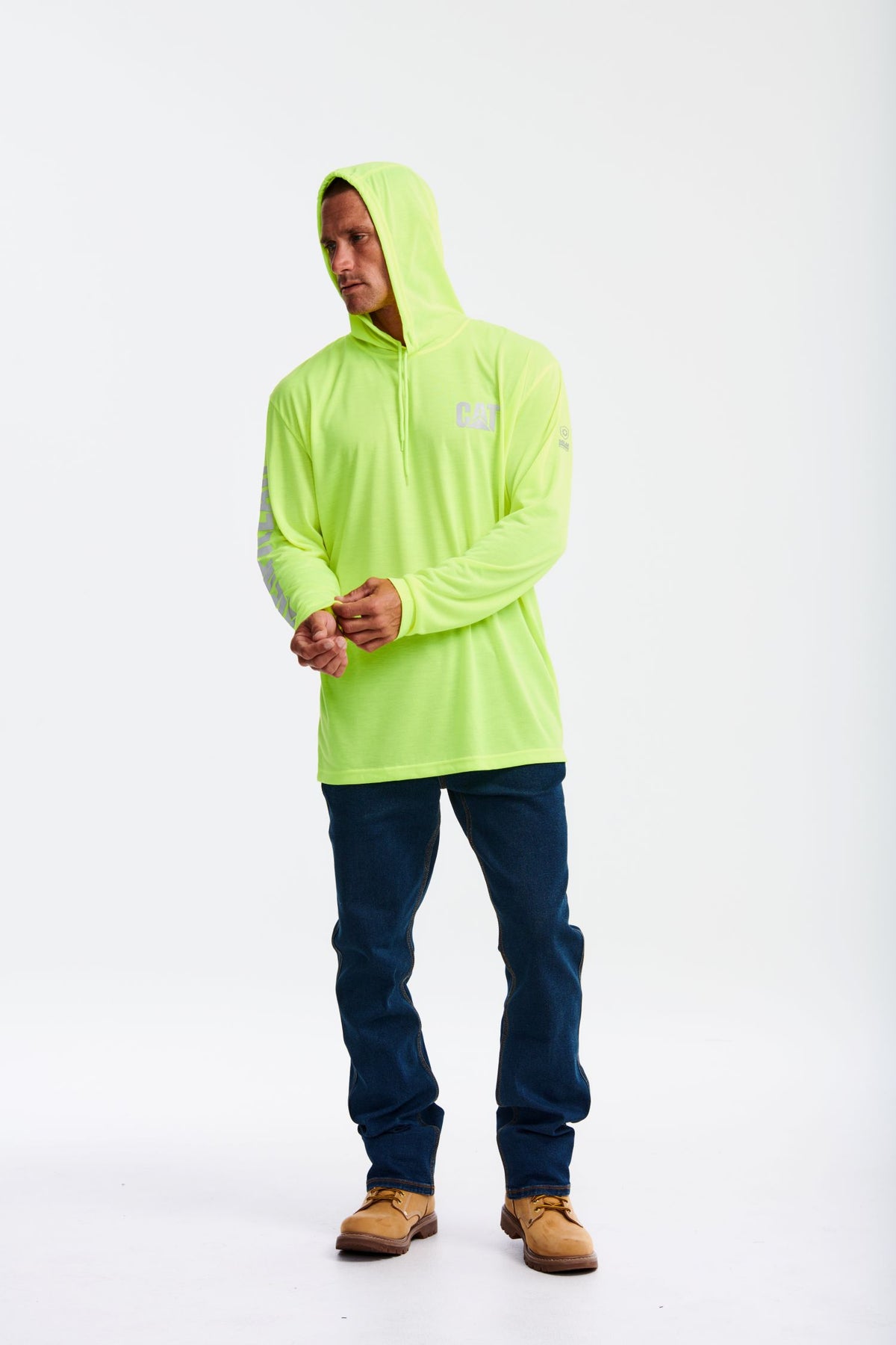 CAT Men's Hi-Vis UPF Hooded Long Sleeve T-Shirt - Work World - Workwear, Work Boots, Safety Gear