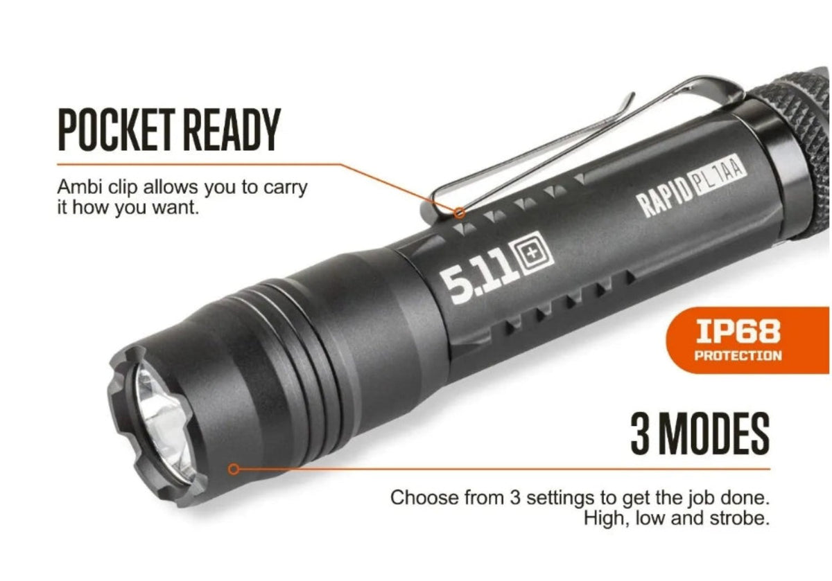 5.11 Tactical Rapid PL 190-330 Lumens Clip Flashlight - Work World - Workwear, Work Boots, Safety Gear