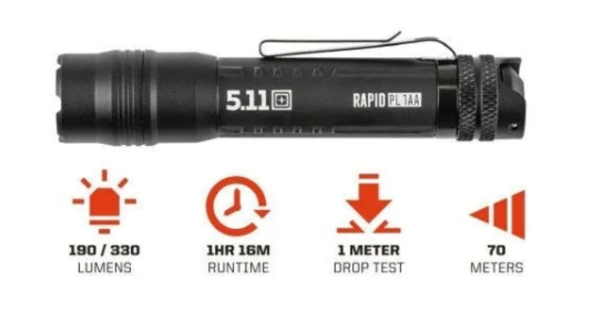 5.11 Tactical Rapid PL 190-330 Lumens Clip Flashlight Safety Accessories 5.11 Tactical