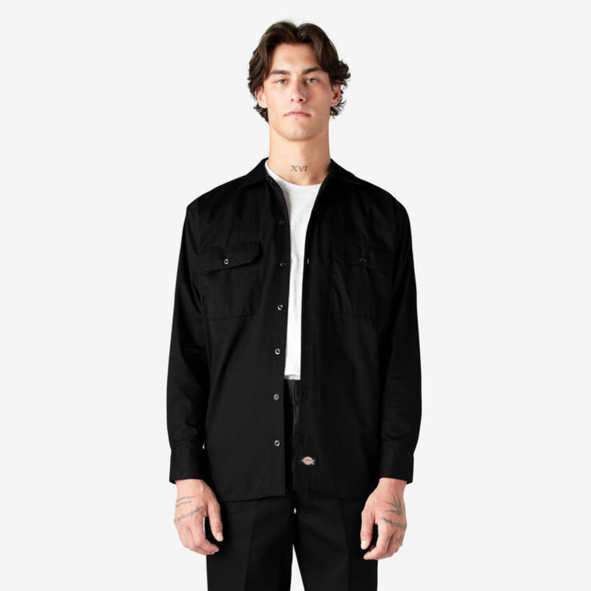 Dickies Men's Button-Down Chest Pocket Long Sleeve Work Shirt Work Shirts Dickies Black 2XL Reg