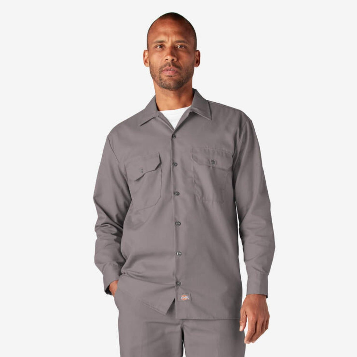 Dickies Men's Button-Down Chest Pocket Long Sleeve Work Shirt Work Shirts Dickies Silver 2XL Reg