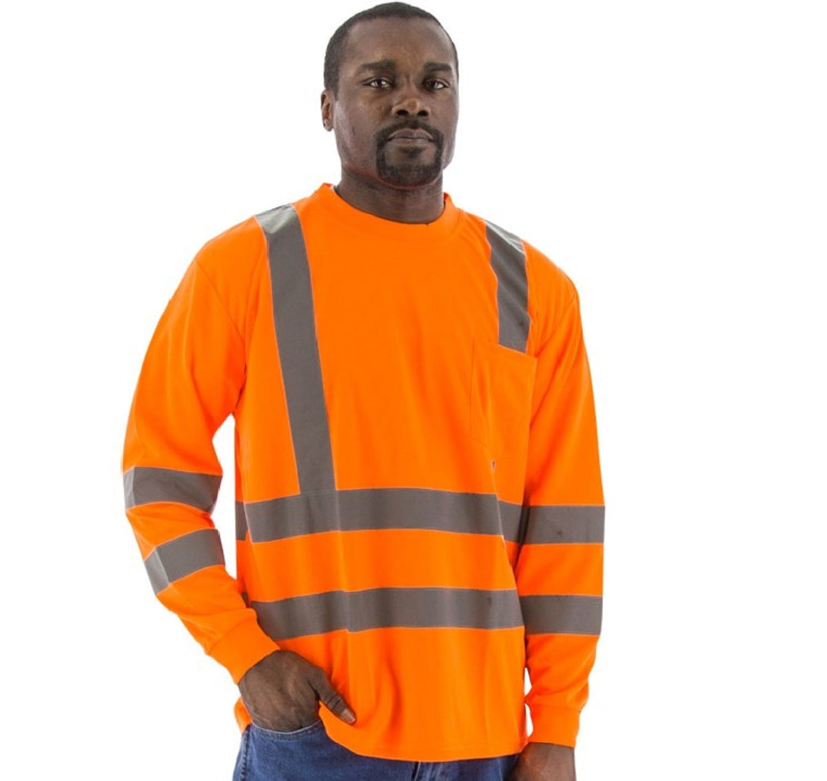 Majestic Men's Hi-Vis Long Sleeve Shirt Long Sleeve T-Shirts Majestic Orange 2XL Reg