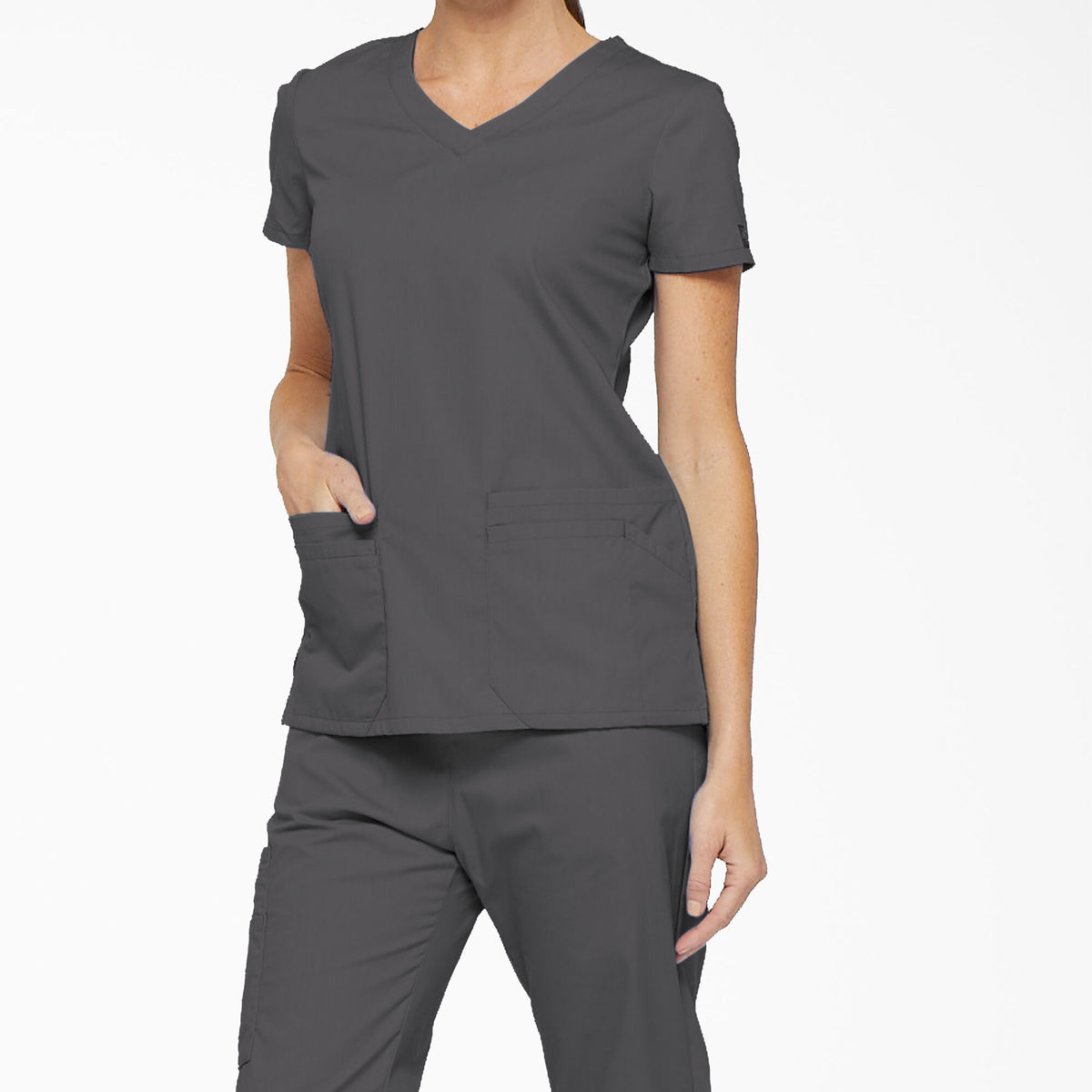 Dickies Women&#39;s EDS Signature V-Neck Scrub Top_Pewter - Work World - Workwear, Work Boots, Safety Gear