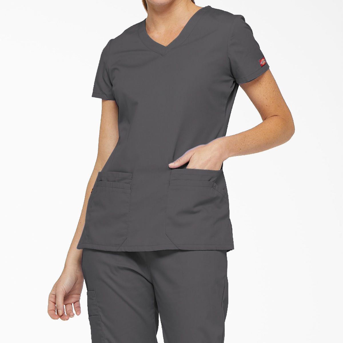 Dickies Women&#39;s EDS Signature V-Neck Scrub Top_Pewter - Work World - Workwear, Work Boots, Safety Gear