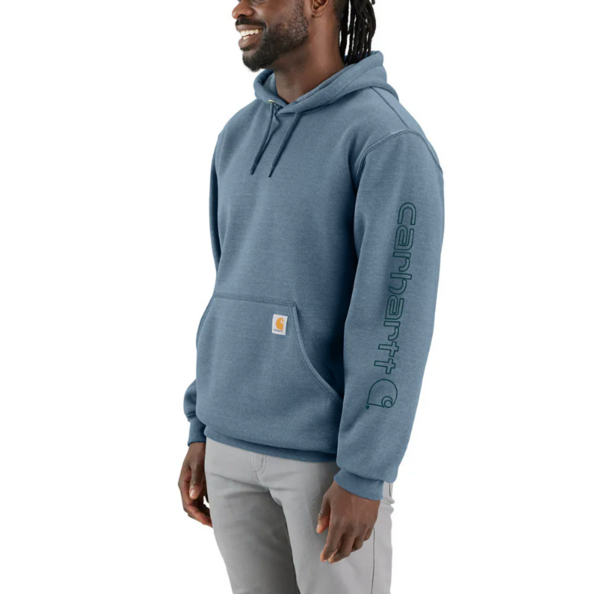 Carhartt Men&#39;s Signature Logo Hooded Pullover Sweatshirt_Thundercloud Heather - Work World - Workwear, Work Boots, Safety Gear