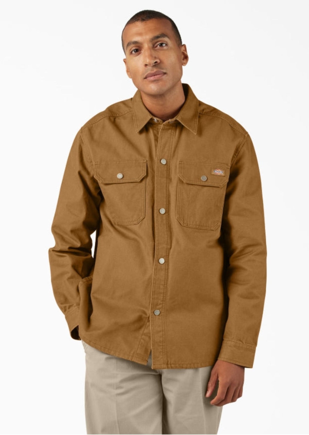 Dickies Men's Duck Brushed Cotton Snap-Front Shirt Jac Jackets & Coats Dickies Brown Duck 2XL Reg