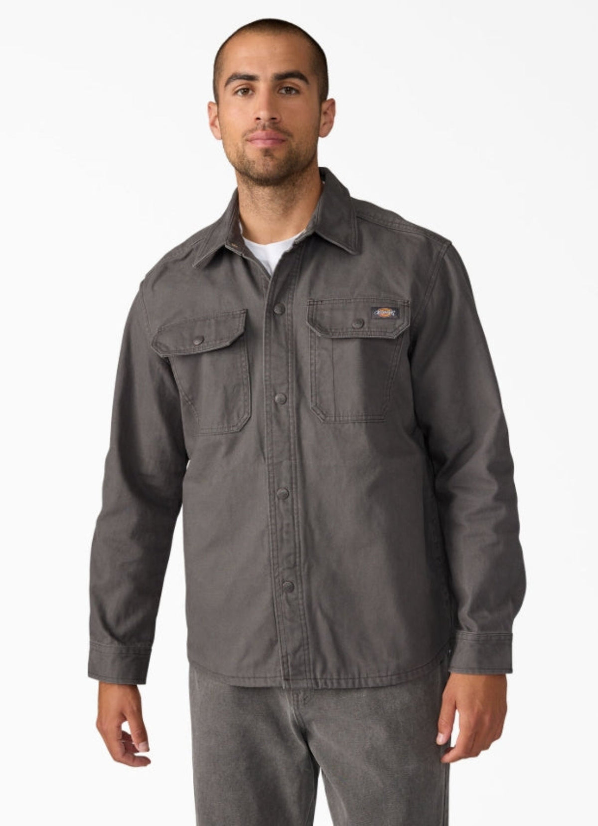 Dickies Men's Duck Brushed Cotton Snap-Front Shirt Jac Jackets & Coats Dickies Slate 2XL Reg