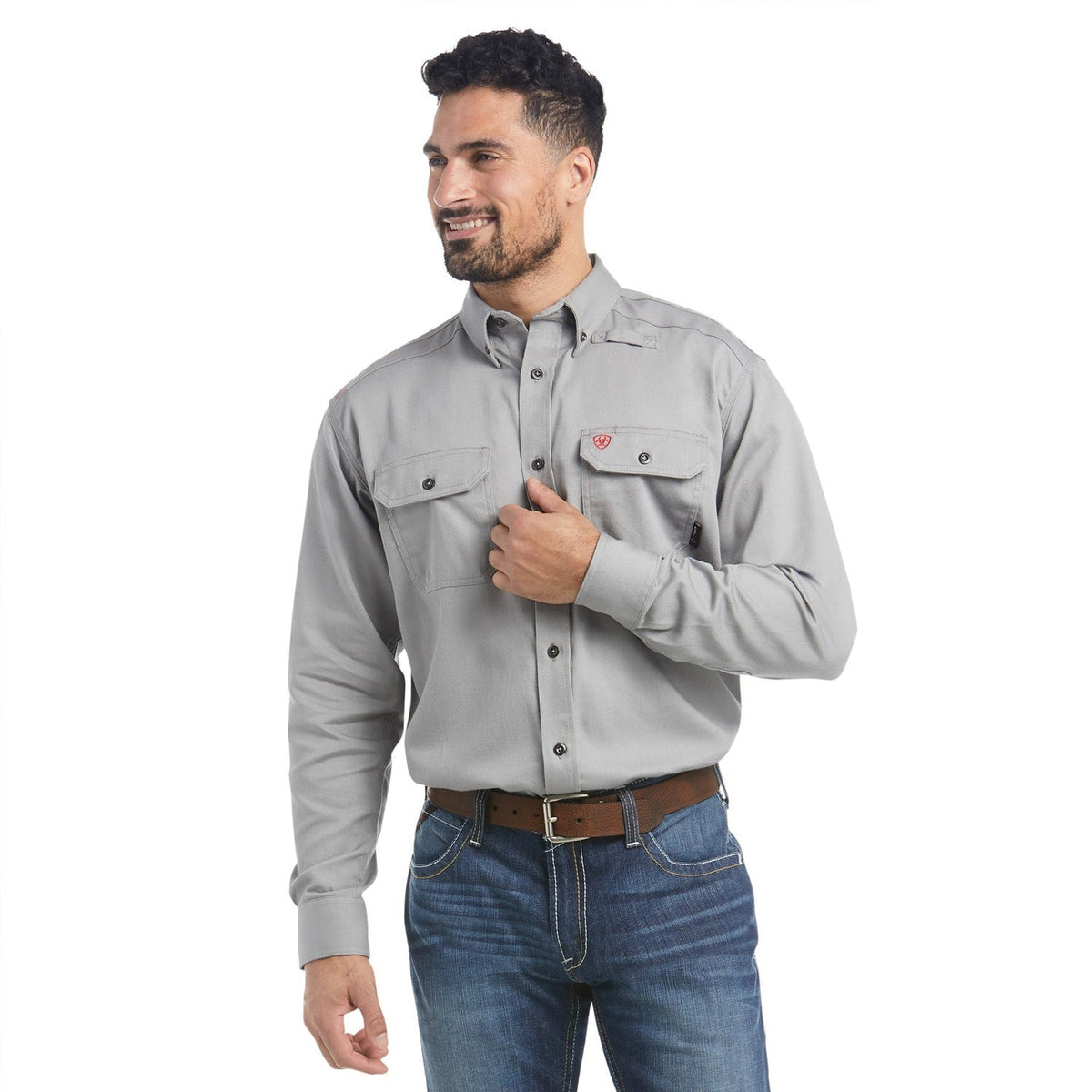Ariat Men's Flame Resistant Solid Work Shirt Work Shirts Ariat Silver Fox 2XL Reg