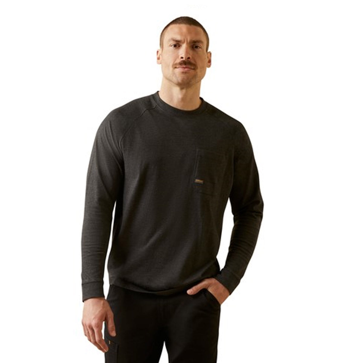 Ariat Men&#39;s Rebar Cotton Strong Long Sleeve T-Shirt_Charcoal Heather - Work World - Workwear, Work Boots, Safety Gear