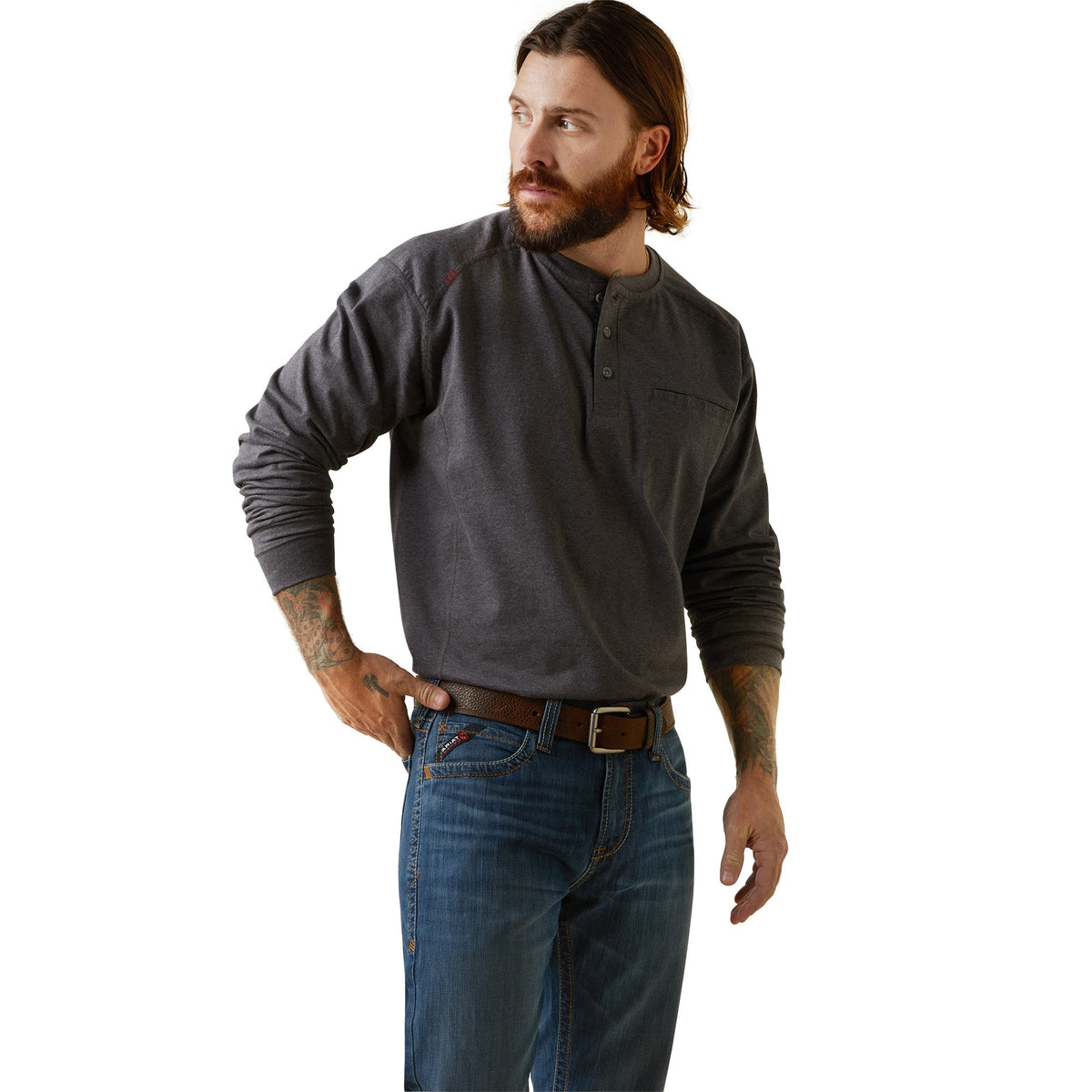 Ariat Men's Flame Resistant Air Refinery Row Graphic Long Sleeve Henley Tee Long Sleeve T-Shirts Ariat
