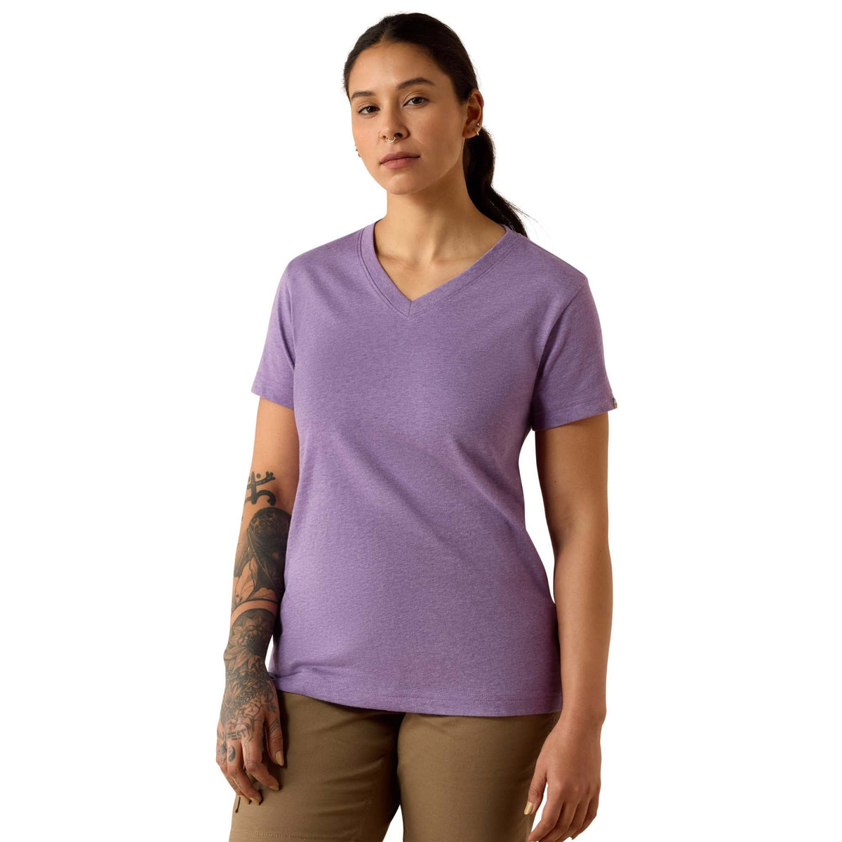 Ariat Women's Rebar Cotton Strong Standard V-Neck Short Sleeve T-Shirt T-Shirts Ariat Mulled Grape Heather 1XL Plus