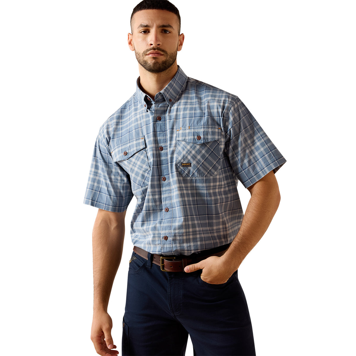 Ariat Men's Rebar Made Tough DuraStretch Work Shirt Work Shirts Ariat Dark Denim 2XL Reg