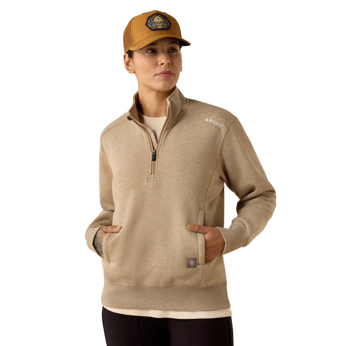 Ariat Women's Rebar Lightweight Mock 1/2 Zip Sweatshirt Sweatshirts & Hoodies Ariat Oatmeal Heather 1XL Plus