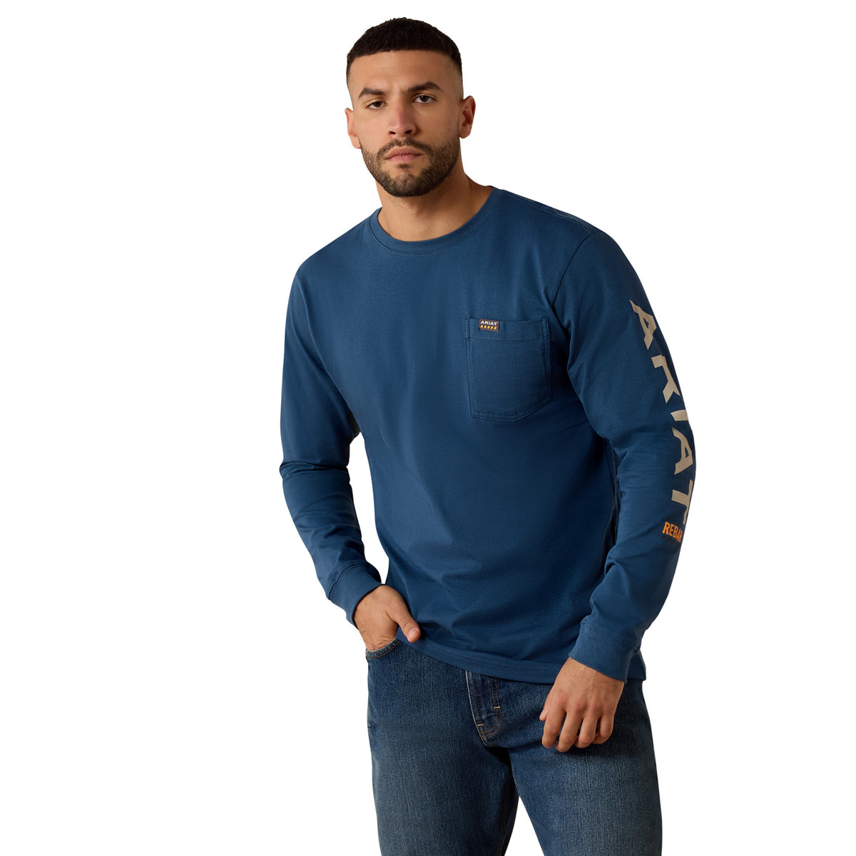 Ariat Men's Rebar Cotton Strong Standard Logo Pocket Long Sleeve T-Shirt