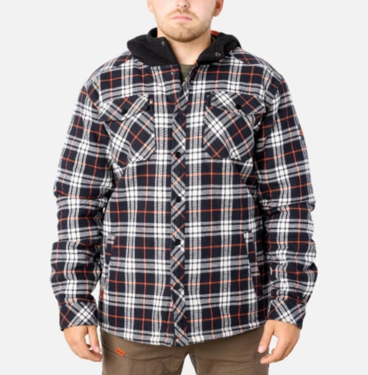 BRUNT Men's The Brunt Heavy Duty Hooded Snap Shirt Jac Jackets & Coats BRUNT Black/White Plaid 2XL Reg