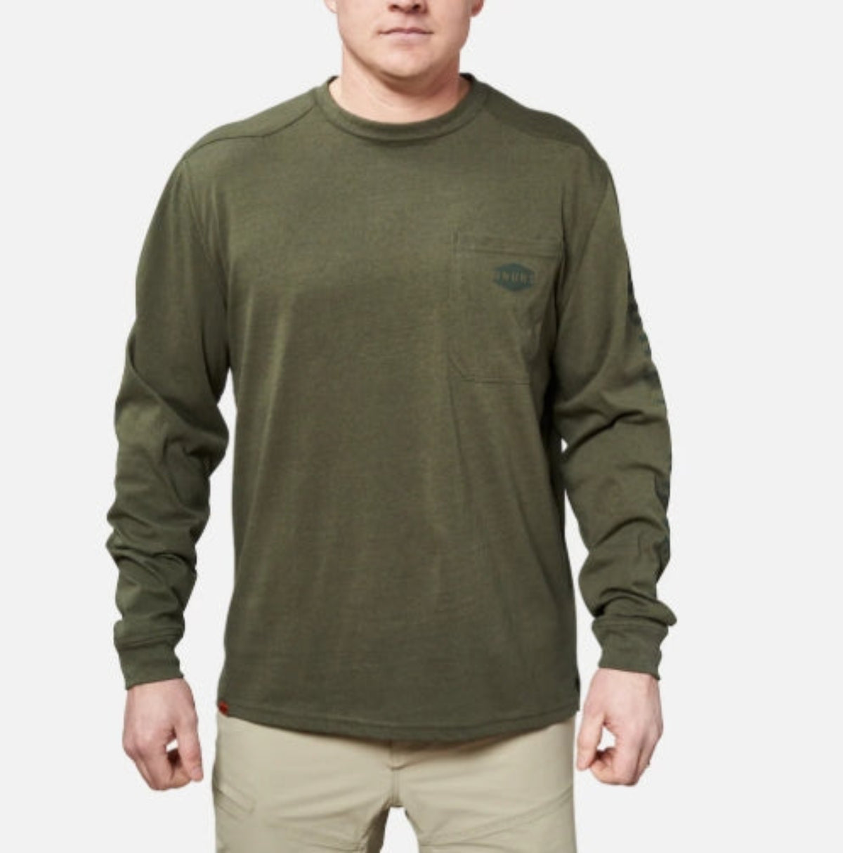 BRUNT Men's The Brunt Utility Pocket Logo Long Short T-Shirt Long Sleeve T-Shirts BRUNT Army Green Heather 2XL Reg