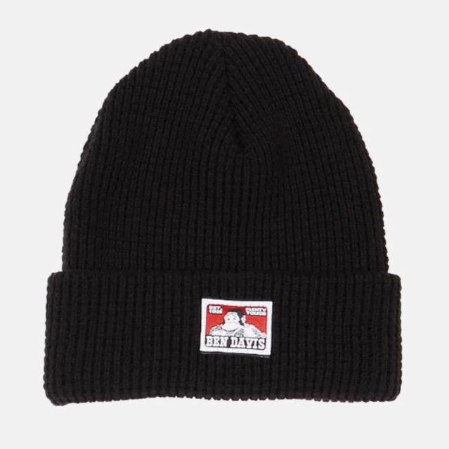 Ben Davis Waffle Knit Logo Patch Cuffed Beanie Hats & Caps Ben Davis Black OS