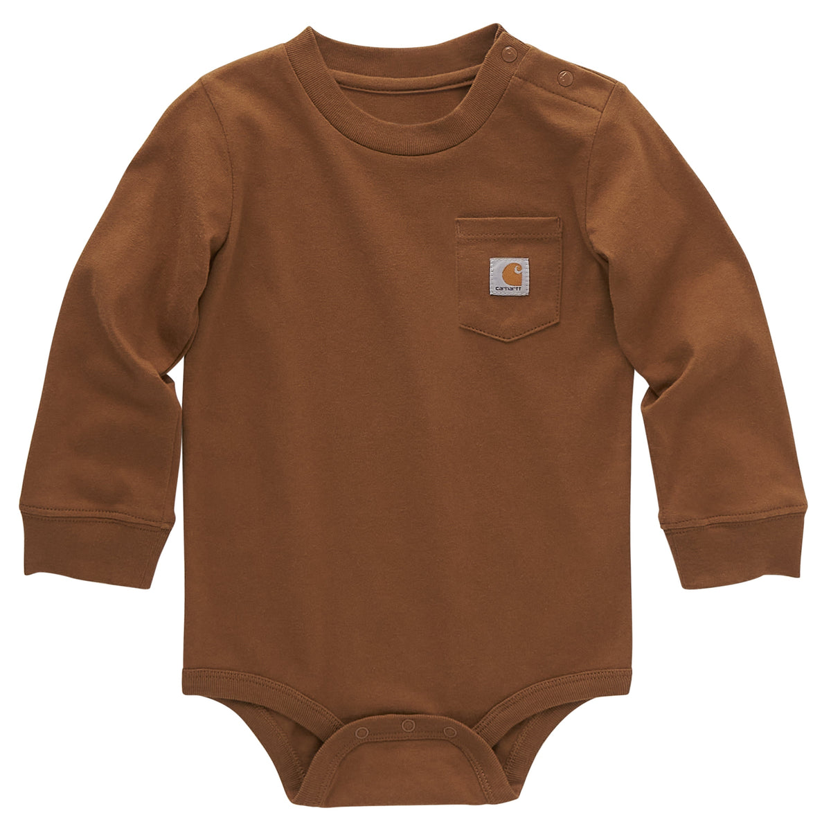 Carhartt Infant Long Sleeve Logo Chest Pocket Bodysuit Long Sleeve T-Shirts Carhartt Carhartt Brown 12M Infant