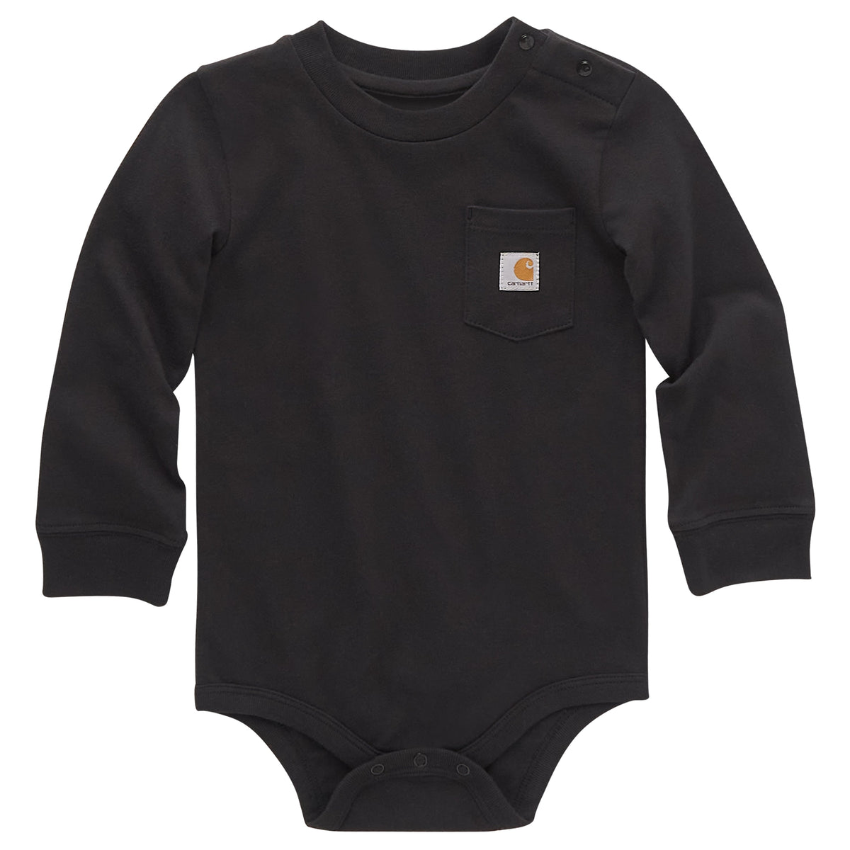 Carhartt Infant Long Sleeve Logo Chest Pocket Bodysuit Long Sleeve T-Shirts Carhartt Caviar Black 12M Infant