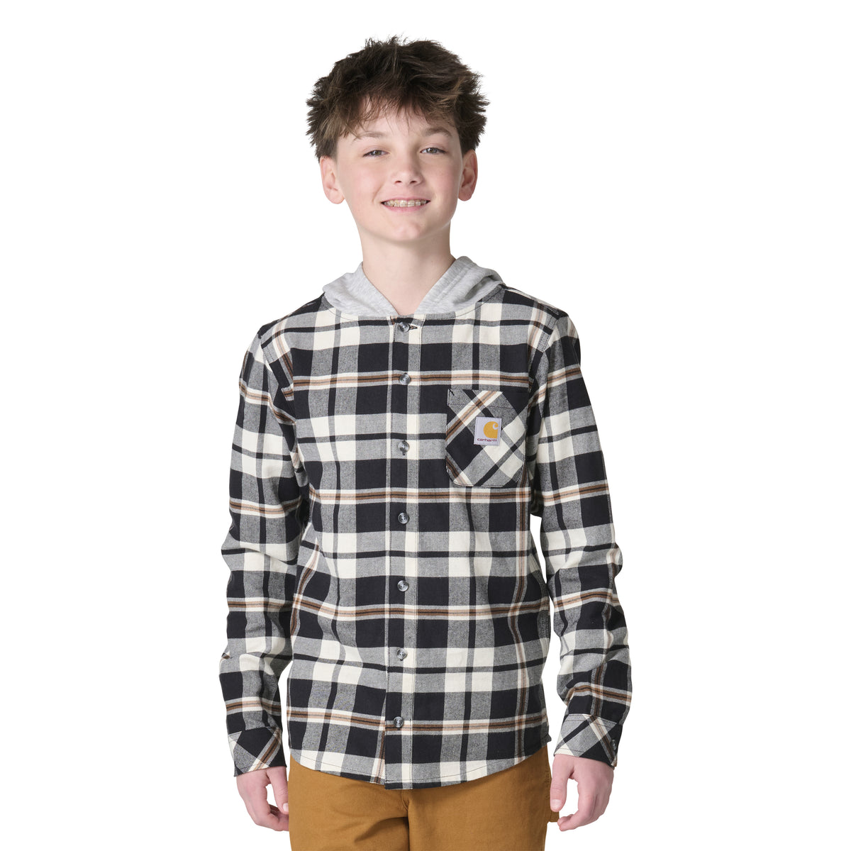 Carhartt Kids' Long Sleeve Flannel Button-Front Hooded Shirt