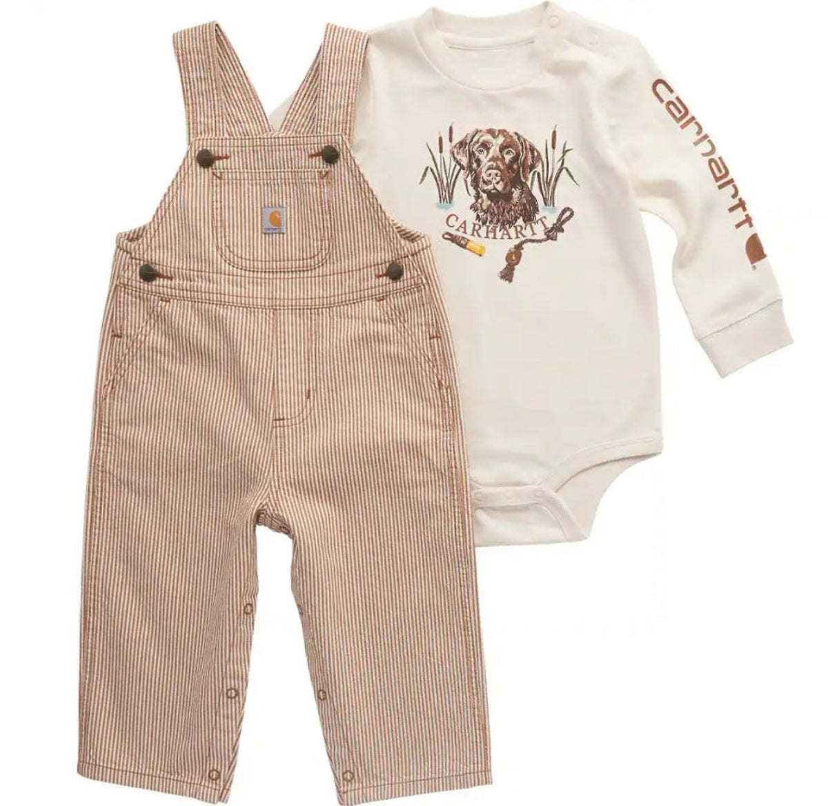 Carhartt Boys' Long Sleeve T-Shirt + Stripe Overall Set Bibs & Overalls Carhartt Carhartt Brown 2T Toddler