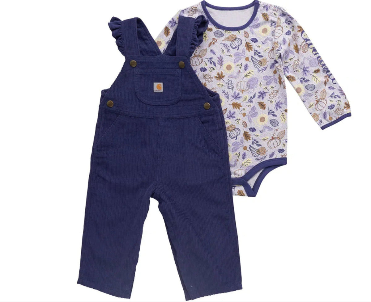 Carhartt Girls' Long Sleeve Bodysuit + Corduroy Overall Set Bibs & Overalls Carhartt Navy Blue 12M Infant