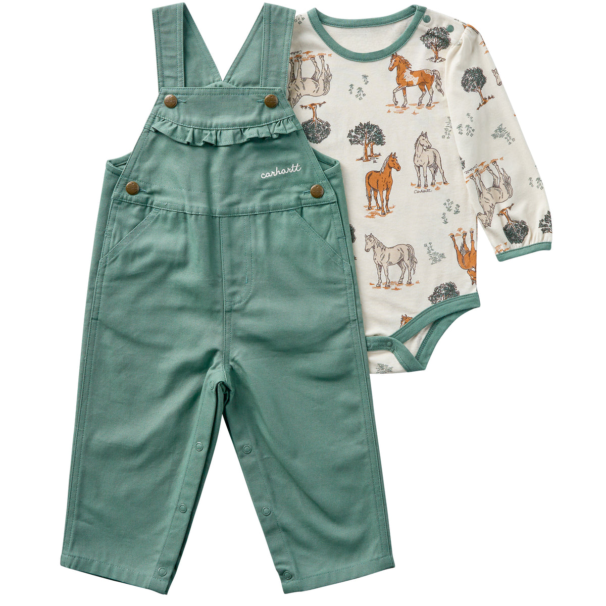 Carhartt Infant Horse Print Long Sleeve Bodysuit + Overall Set