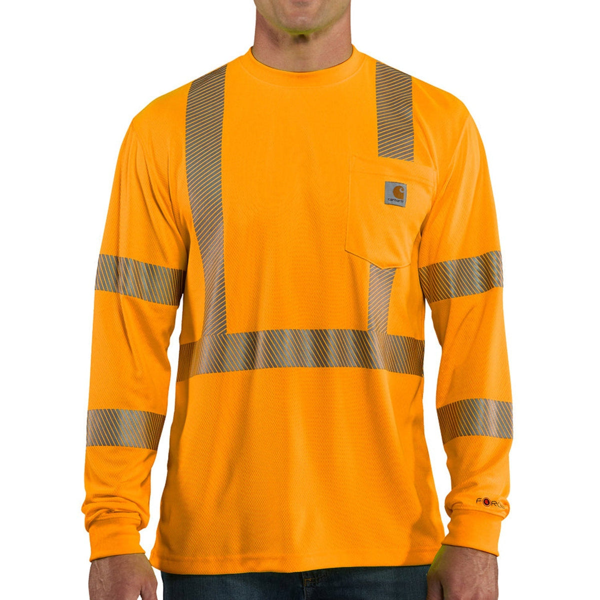 Carhartt Men's Force Class 3 Hi-Vis Long Sleeve T-Shirt Long Sleeve T-Shirts Carhartt Brite Orange 2XL Reg