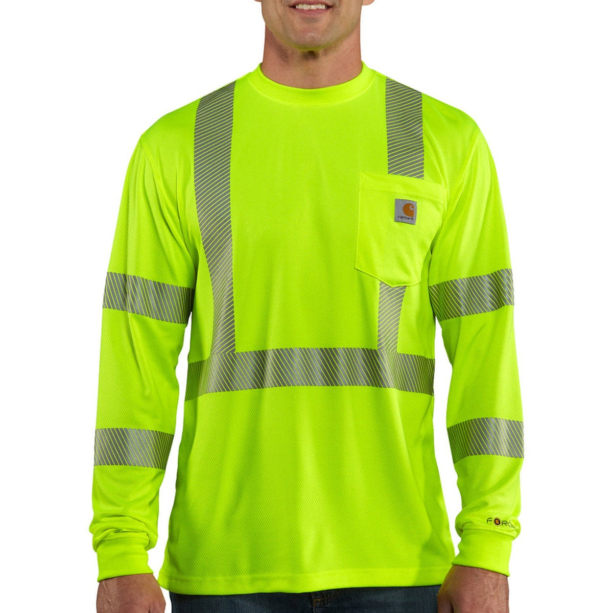 Carhartt Men's Force Class 3 Hi-Vis Long Sleeve T-Shirt Long Sleeve T-Shirts Carhartt Brite Lime 2XL Reg