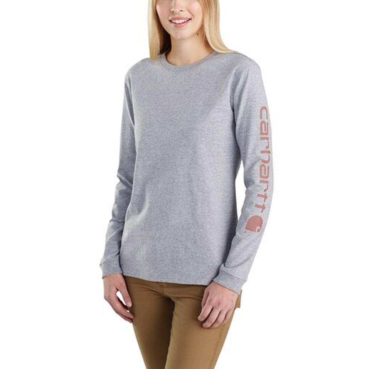 Carhartt Women&#39;s Heavyweight Long Sleeve Logo T-Shirt_Heather Grey - Work World - Workwear, Work Boots, Safety Gear